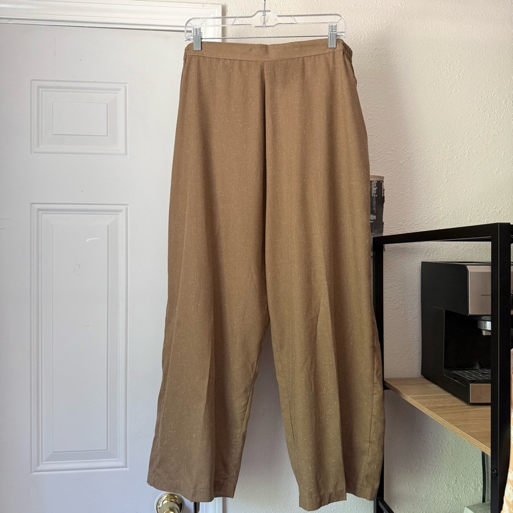 MANTO tan elastic waist wide leg cropped pants